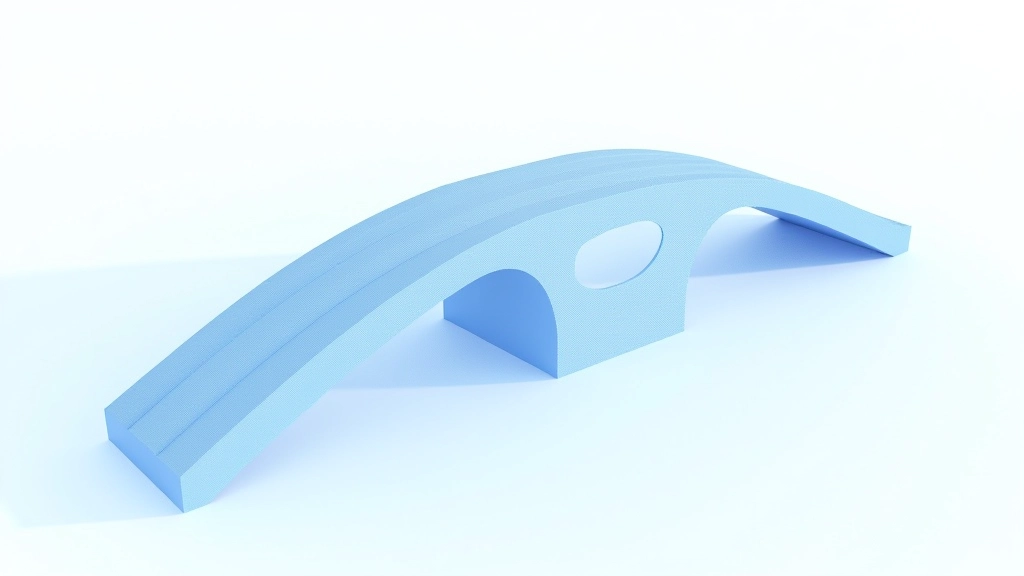 Modello 3D di un ponte strutturale con linee di analisi e punti di stress evidenziati in blu
