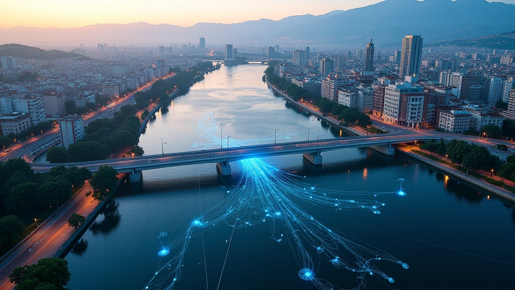 Modello 3D di infrastrutture urbane di Palermo con ponte e rete idrica evidenziati in visualizzazione digitale
