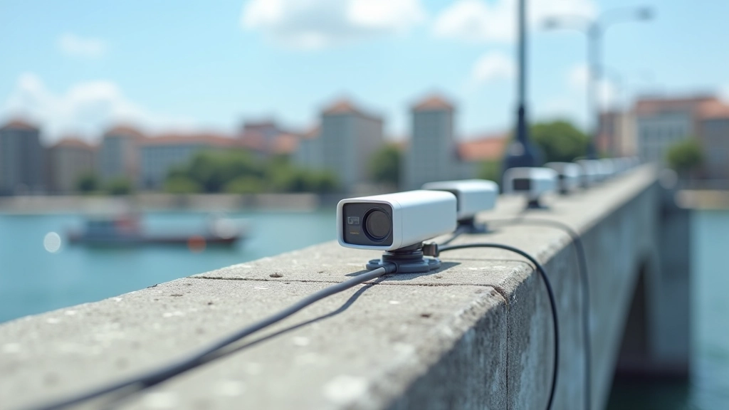Sensori accelerometrici installati su un ponte, con cavi di trasmissione dati verso centrale di controllo