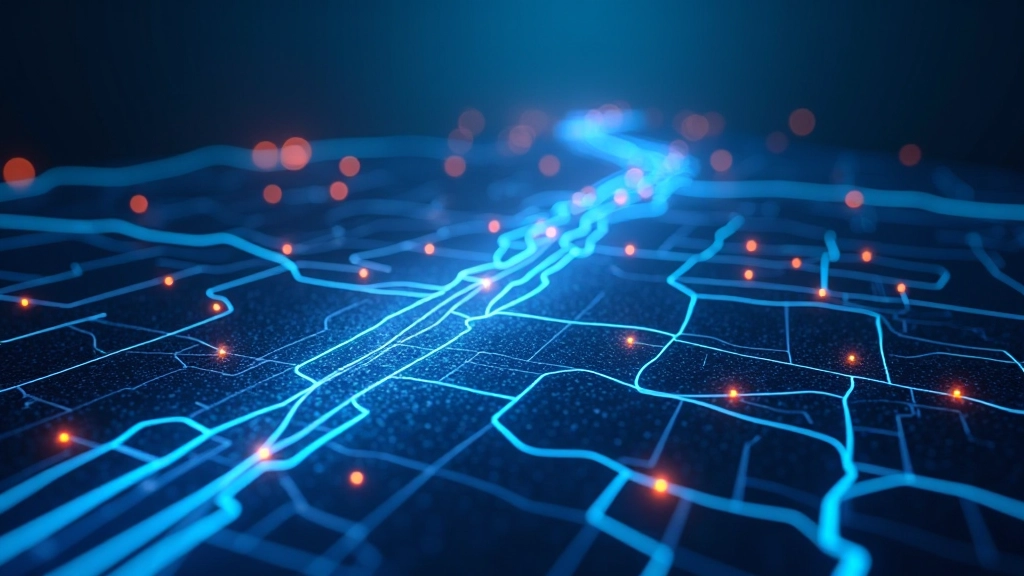 Sistema di distribuzione idrica sotterranea rappresentato come rete luminosa in una visualizzazione tridimensionale di Palermo